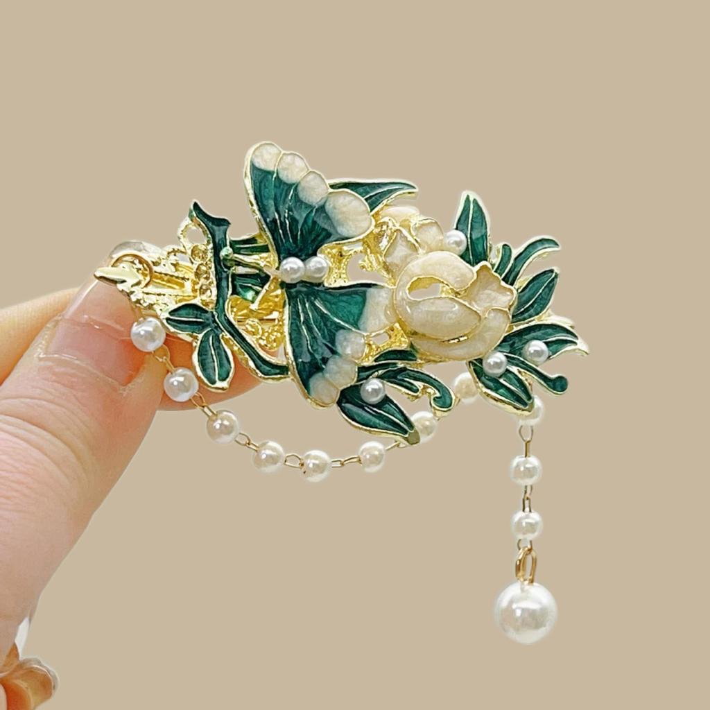 Elegant Blue Cloud Pearl Hairpin with Tassel