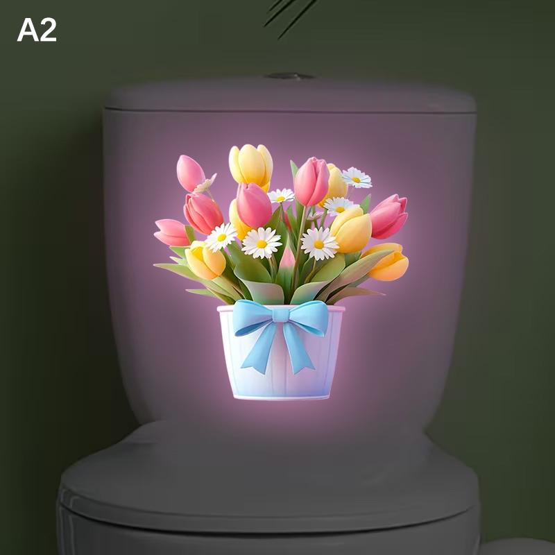 Glow-In-The-Dark Flower Toilet Sticker Luminous Toilet Decal Removable Self-Adhesive Home Decor Stickers For Bedroom Living Room