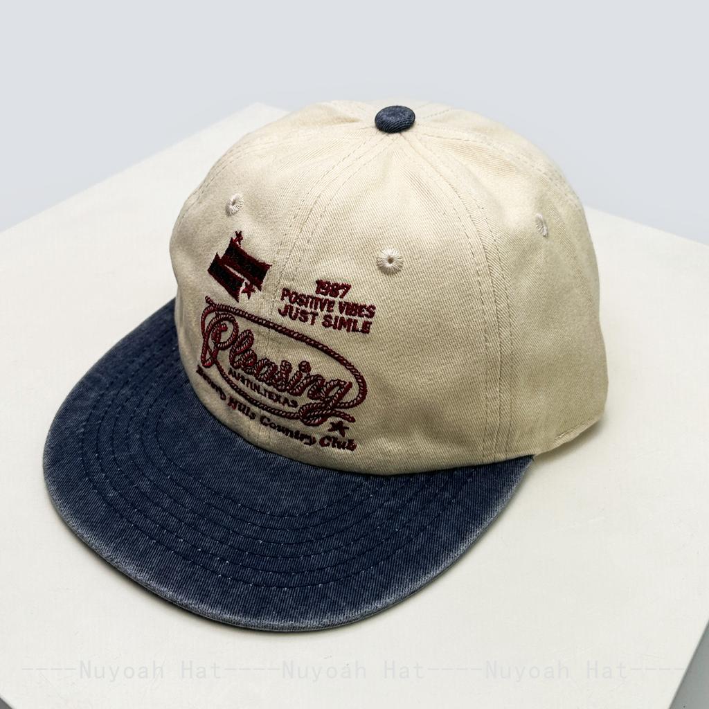 New Men Women American Retro Letter Embroidery Baseball Hats Sunshade Color Block Versatile Flat Eave Peaked Caps Fashion Street