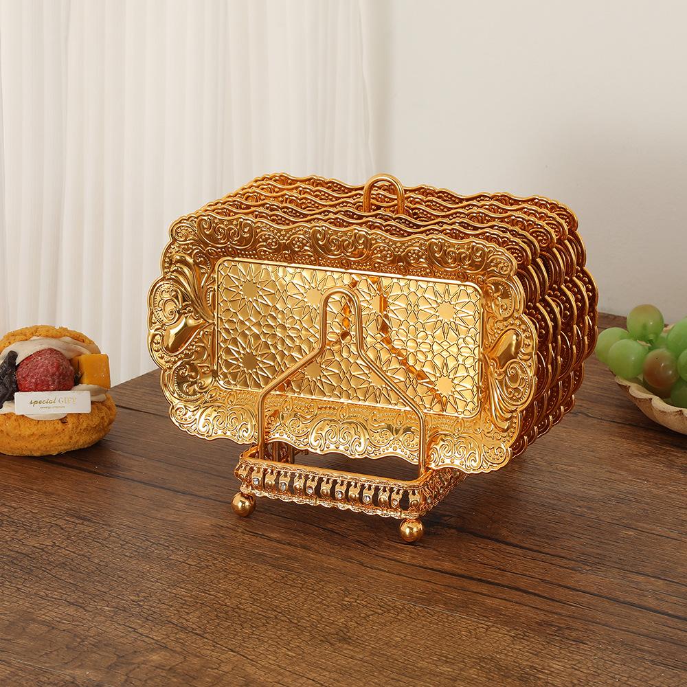 

Винтажный набор тарелок для закусок Металлический золотой поднос Фруктовница Разделенный поднос для сервировки Крышка для вечеринки Развлечений Повседневное использование