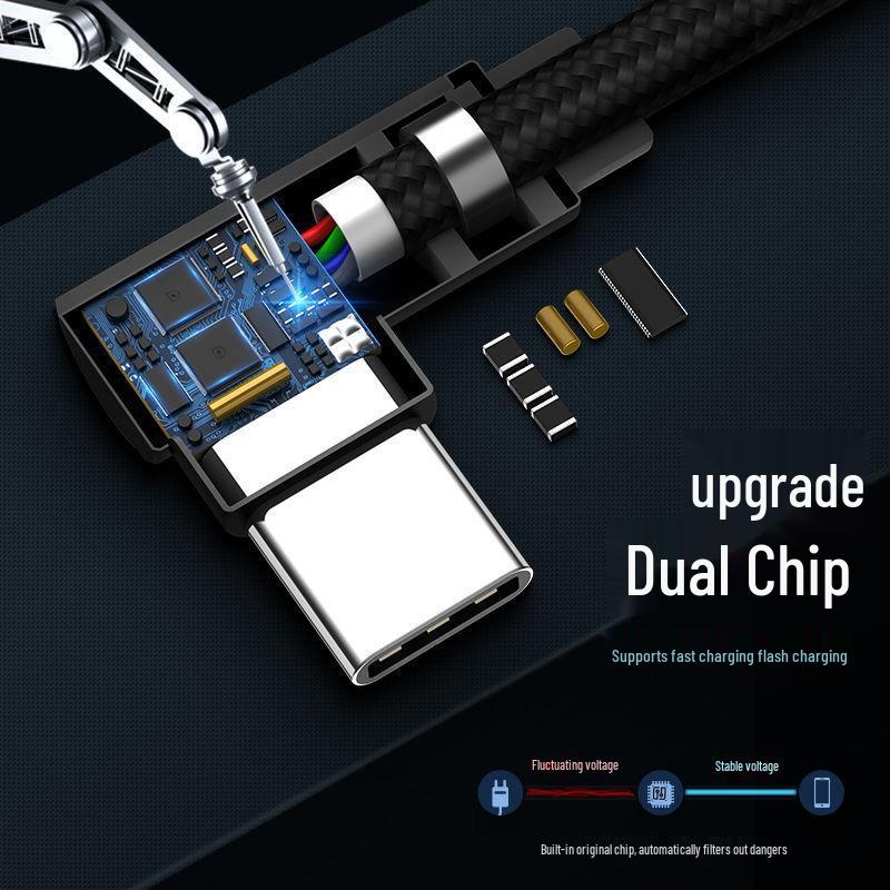Elbow Dual Type-C 120W Fast Charging PD Cable for Apple 15, Huawei, Laptops - C to C Flash Charger