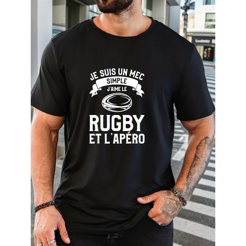 

European Size Men s Rugby Pattern Summer Casual Crew Neck Short T-Shirt 4XL чорний