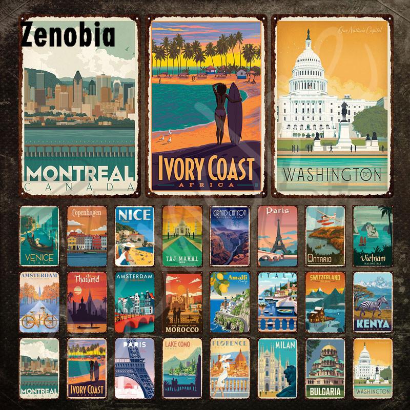Country Landscape Metal Poster Classic National Landmark Building Metal Sign Vintage Tin Sign Wall Stickers for Home Decoration