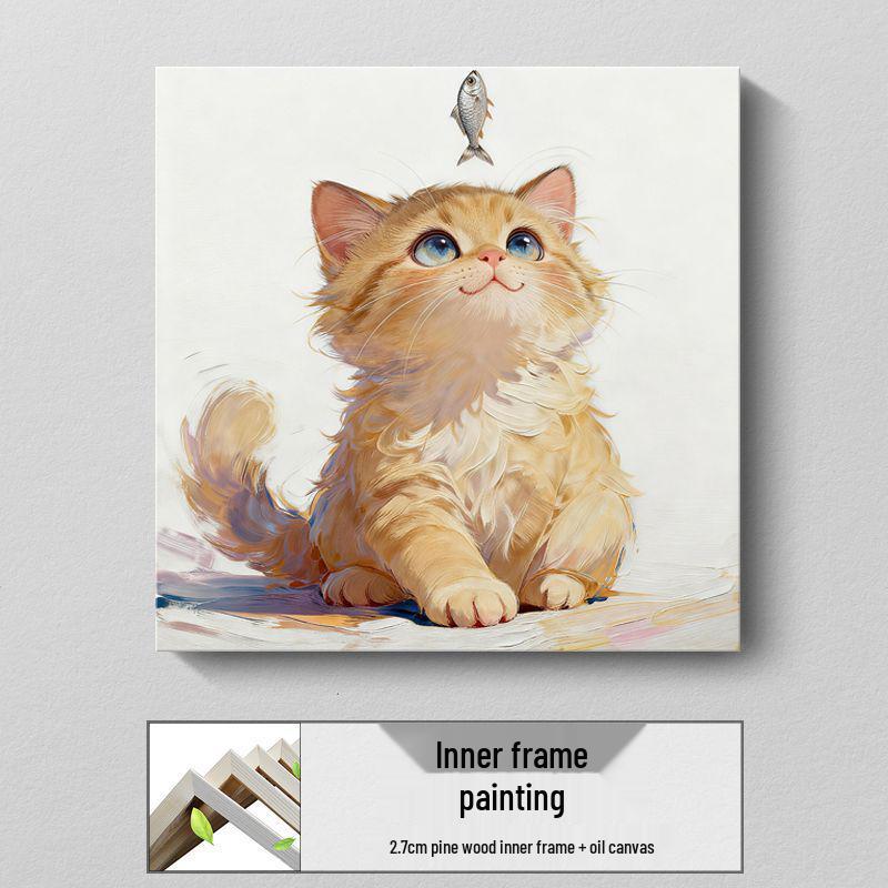 Modern Minimalist Kitten Cartoon Decorative Canvas for Living Room & Restaurant Wall Hanging