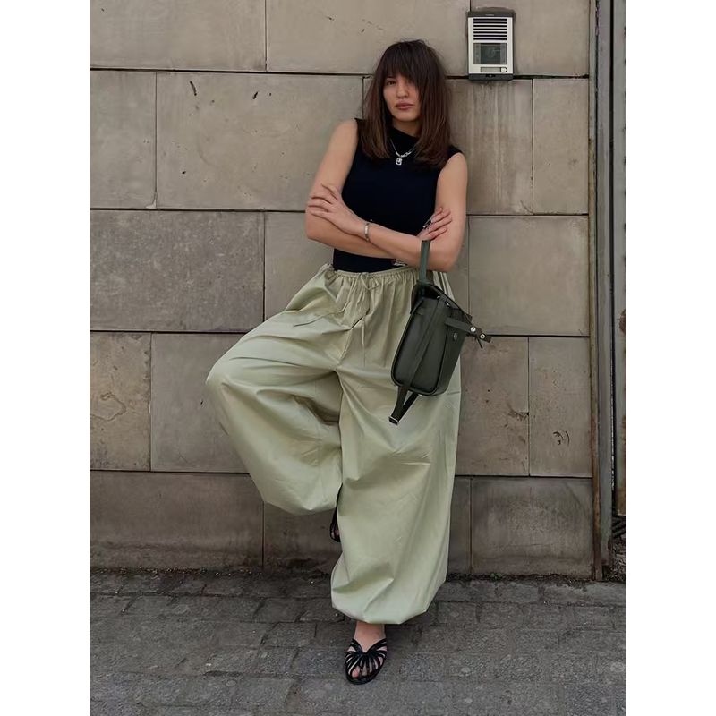 

Модные Новинки Уличные Повседневные Брюки Широкие Штанины Свободные Шаровары Повседневные Свободные Брюки-Фонарики Green S