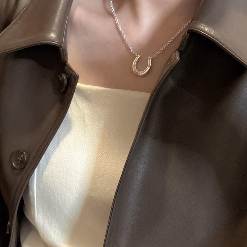 S925 Sterling Silver Niche Design U-Shaped Necklace Korean Style Personalized Simple Basic Horseshoe Collarbone Chain