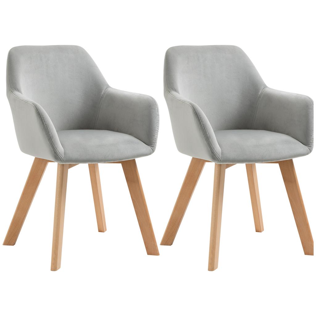 2 Piece Set Chairs Dining Room Chairs Velvet Look Wooden Legs 54 Cm X 57 Cm X 80 Cm Gray Plus Natural