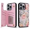 For iPhone 16 Pro Max Case Flower Leather+TPU RFID Blocking Phone Cover Card Slots