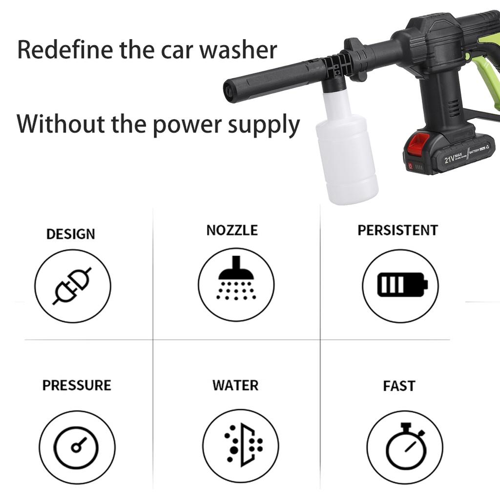 21V Portable Cordless Car Washer Machine High Pressure Electric Water Guns Nozzle Hose Pump Foam Lance Battery
