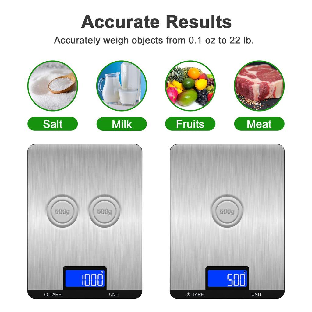 FODWET Digitale Küchenwaage mit großer Plattform - 22lb/10kg Präzisions-Lebensmittelwaage mit 1g Genauigkeit & Tarafunktion, Multifunktion