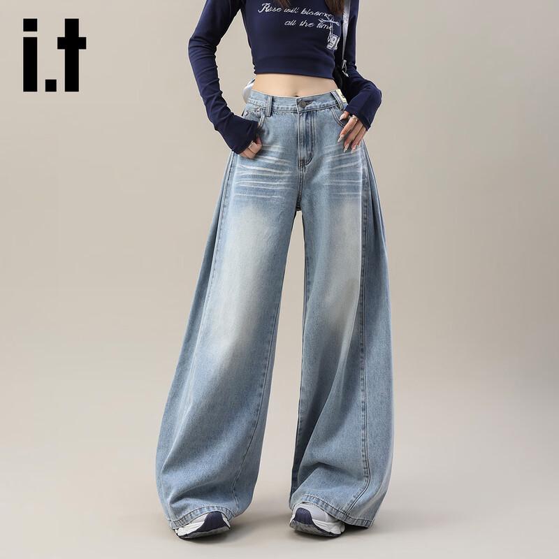 

Izzue Women s Distressed Washed High-Waist Wide-Leg Jeans L