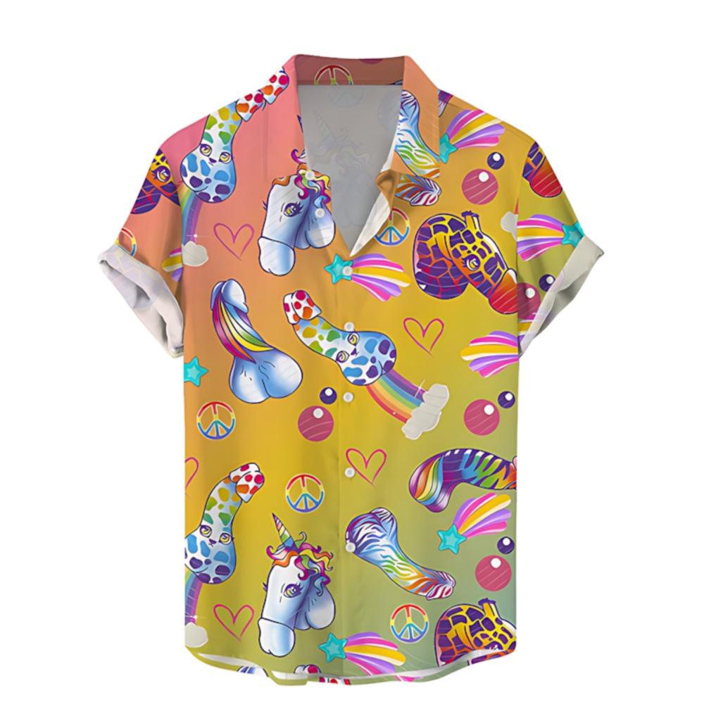 Cute Graffiti-style 3D Printed Casual Short-sleeved Men's Shirt, Summer Button-up Top