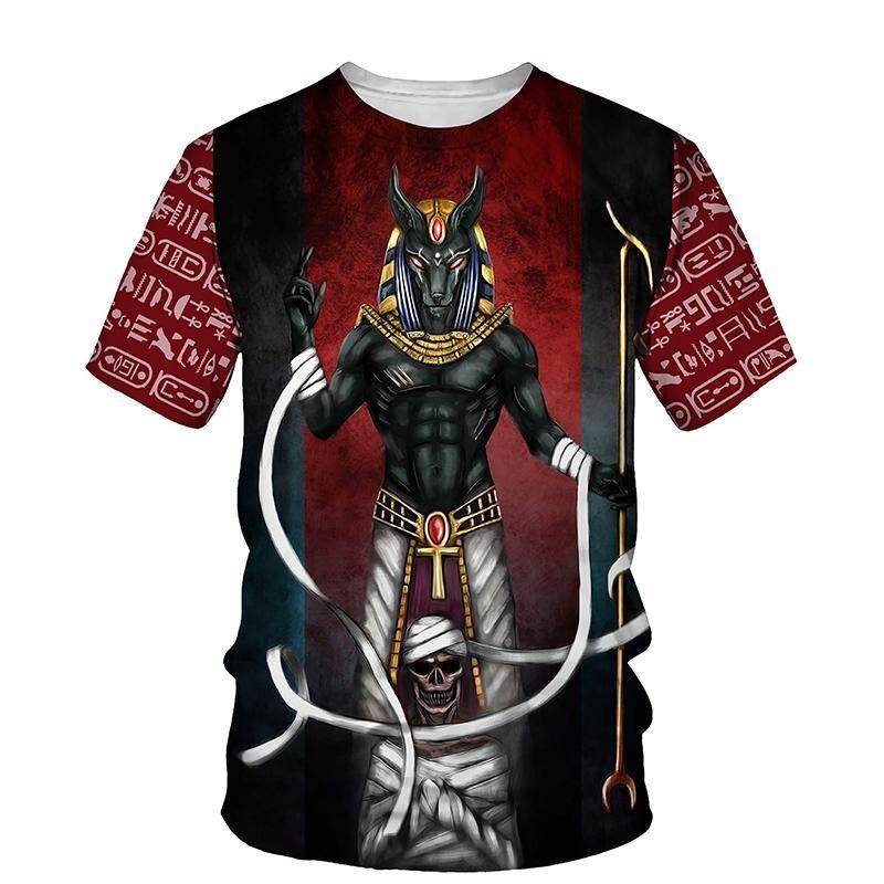 Ägyptisches Pharaonenmuster Herren T-Shirt Gold Einzigartige Persönlichkeit Trend O-Ausschnitt T-Shirts Ägypten Anubis Sensenmann Kurzarm Tee