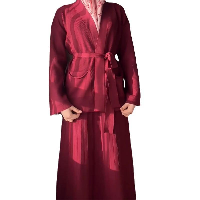 2025 Spring V-neck Cardigan Jacket & Comfortable Midi Skirt Set for Women