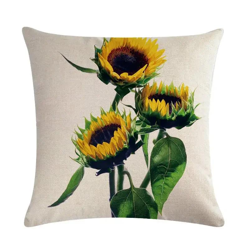 New 45*45Cm Yellow Sunflower Pillowcase Linen Pillowcase Home Sofa Decorative Cushion Cover