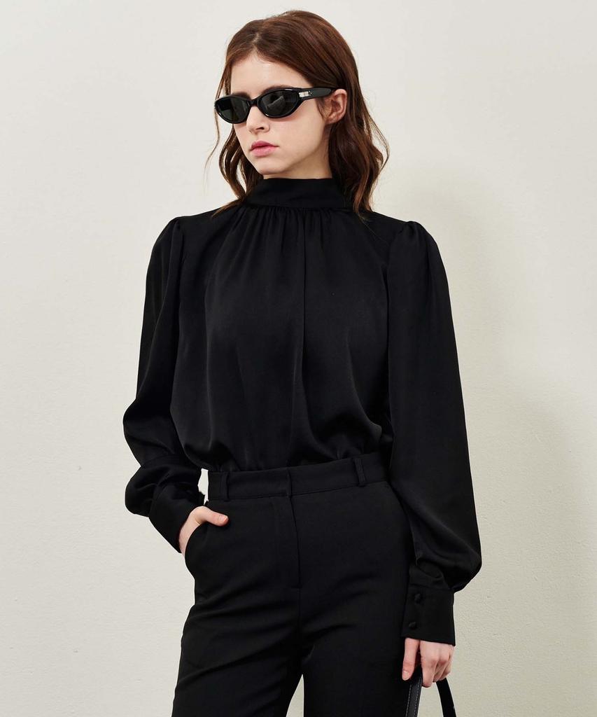 PLUNASTUDIO Reversible Shiny Tie Blouse_Black