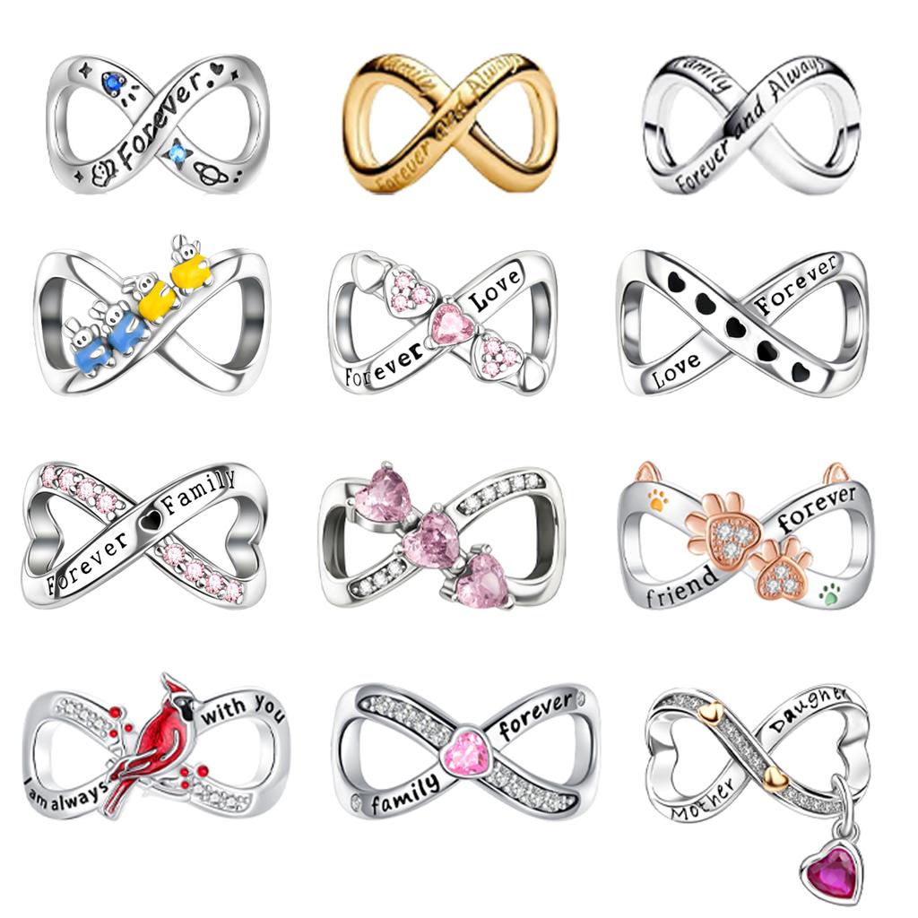 New Original Copper Charms Lucky Infinity Symbol Heart Beads Pendants Fit Bracelet Necklace Diy Jewelry Gift
