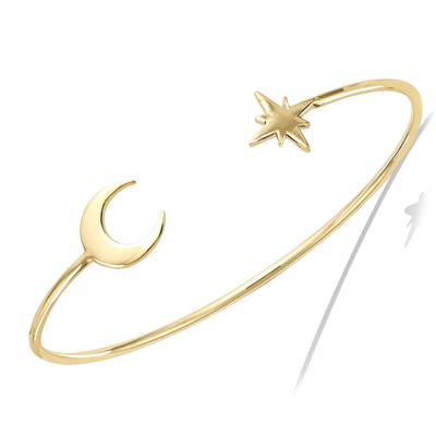 [Q7571] - Pulseira Banhada a Ouro 'Cleópatra' dourada (lua- estrela) - 60 mm- 10 mm