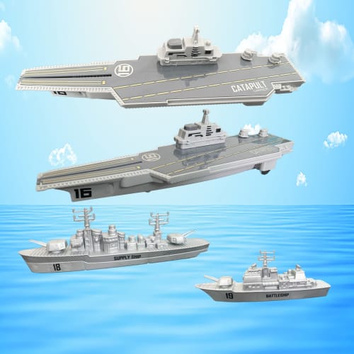WASK Army Toys for Boys - Military Aircraft Carrier Toy Set, Military Navy Ship, Battleship, Supply Ship, Fighter Plane, Aircraft Carrier Model Kit, C