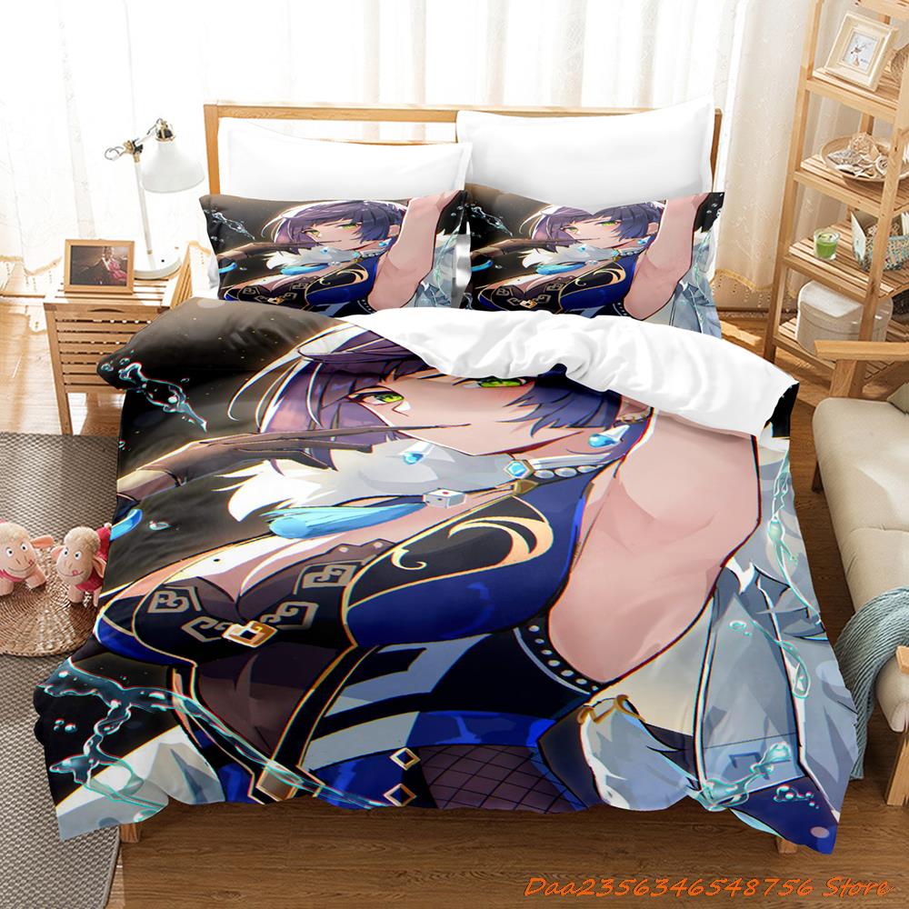 Personelity New Game Yelan Genshin Impact Bedding Set Cartoon Anime Three-piece Set Adult Kid Bedroom Duvetcover Sets 3D Ka
