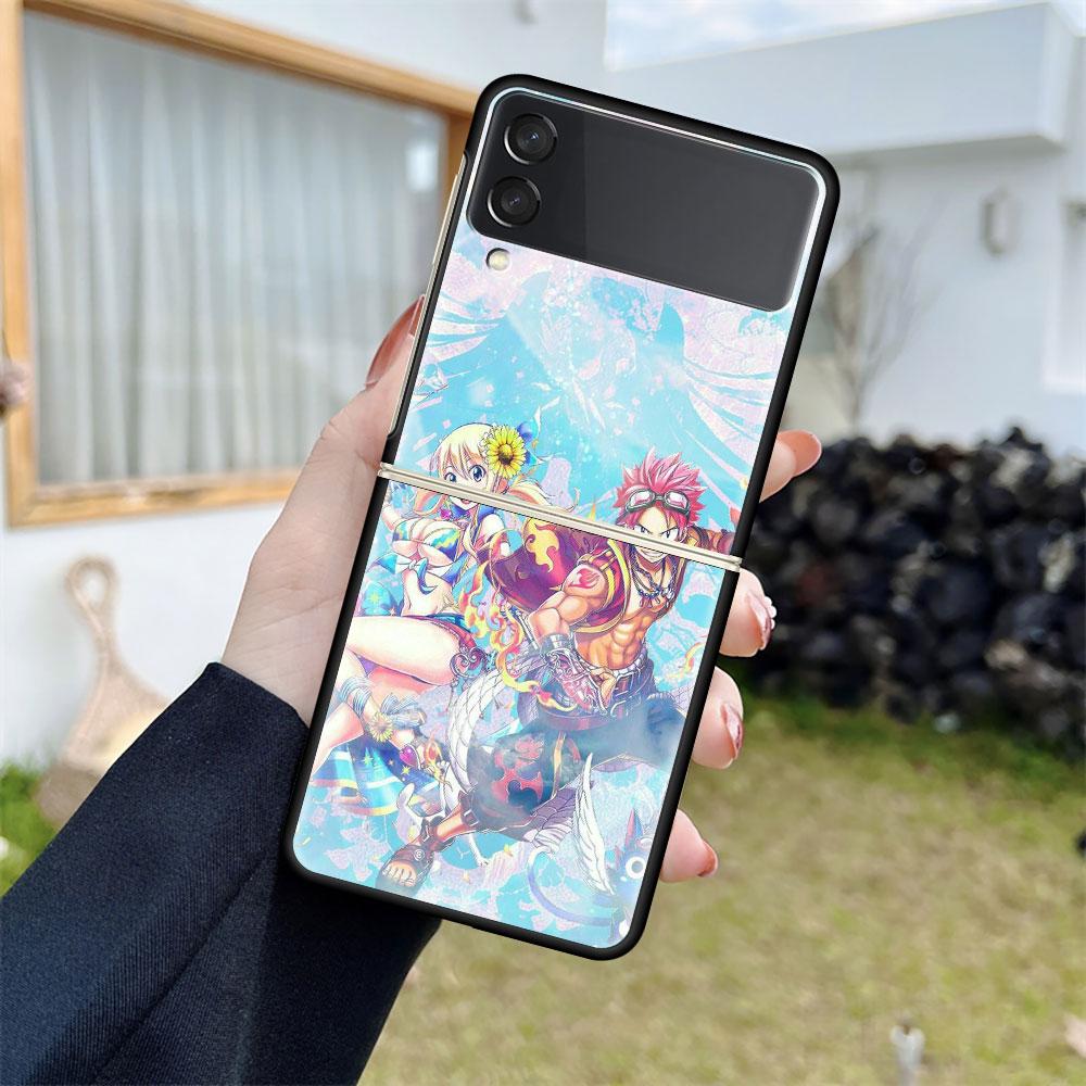 Luxus tok Samsung Galaxy Z Flip 4 3 5G-hez, fekete PC kemény telefontok, divatos hátlap, ZFlip Funda, FAIRY TAIL, anime, kagylózsák