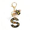 Dried Flower Letter Charm Bee Keychain Pendant Resin Black 1 Pc