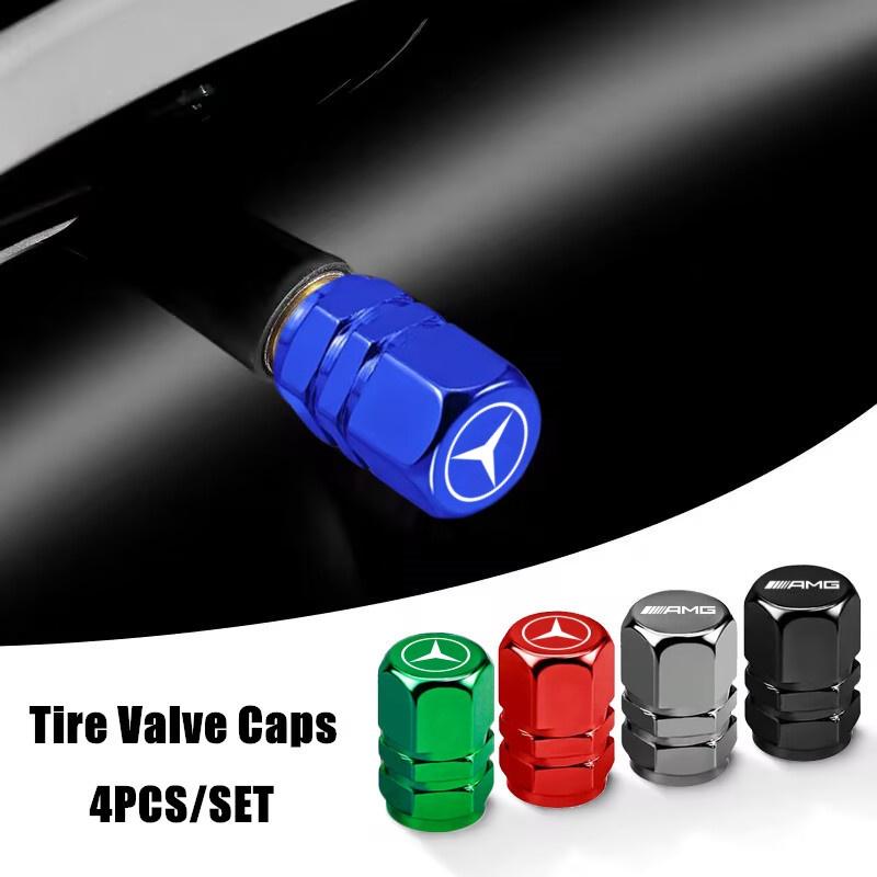 WAK3 4PCS Car Metal Wheel Tires Valve Caps Badge XKLJQMX-BENC for Mercedes Benz W203 W204 W168 GLC GLE CLA Interior Mouldings