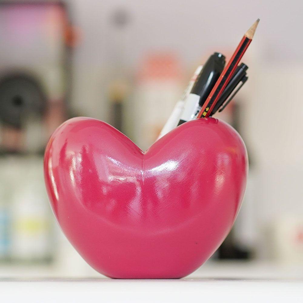 Lovely Heart Shaped Pen Holder 3D Pen Storage Bucket Kawaii Heart Pencil Organizer  Desktop Crafts