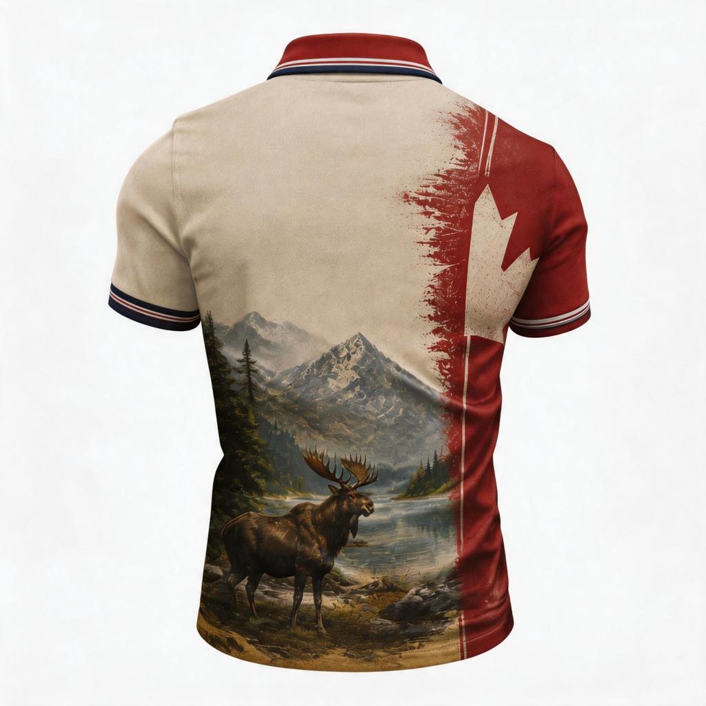 Men's Soccer Fan Polo Shirt Canada Themed Short Sleeve Breathable Mesh Fabric Lightweight Comfortable Fit Collar Buttoned Front