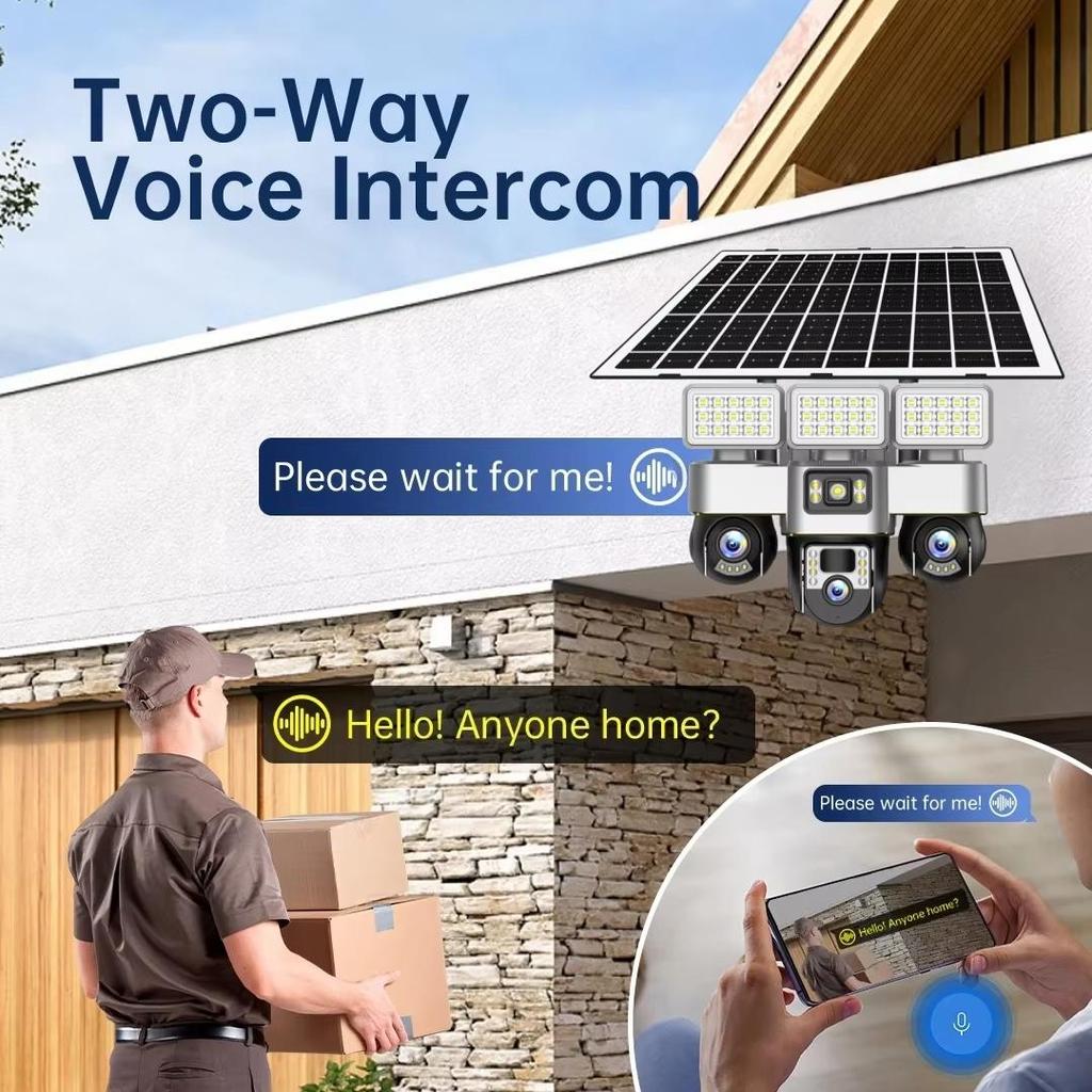 LS VISION V380 Pro 15MP 8K Three Lens WIFI Solar Camera Outdoor Waterproof PIR Humanoid Detection Security Video Monitor Night Vision
