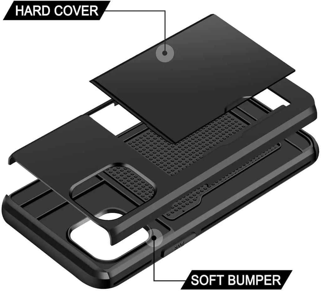 Armor Slide Card Case For iPhone 15 14 13 Pro Max 12 Mini 11 12 Pro Max XS Max XR X Card Slot Holder Cover Wallet Slide Cover