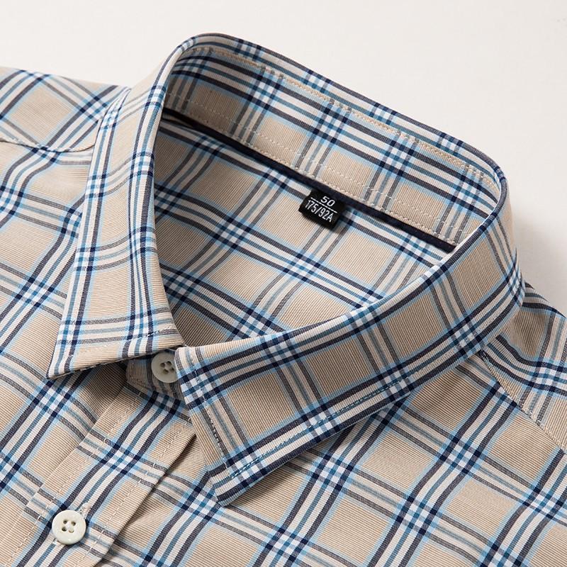 Spring New Style Young and Middle-aged Men's Lapel Shirt Casual Square Plaid Loose Large Size Breathable Shirt