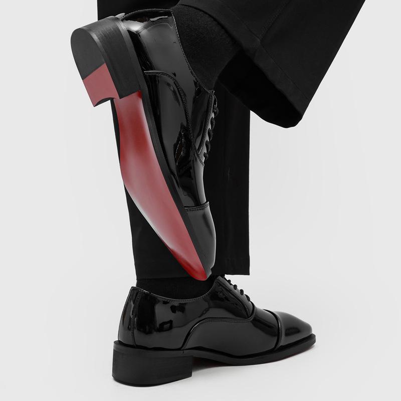 7CM invisible inner heightening shoes men's pointed-toed glossy formal leather shoes red-soled shoes -8039