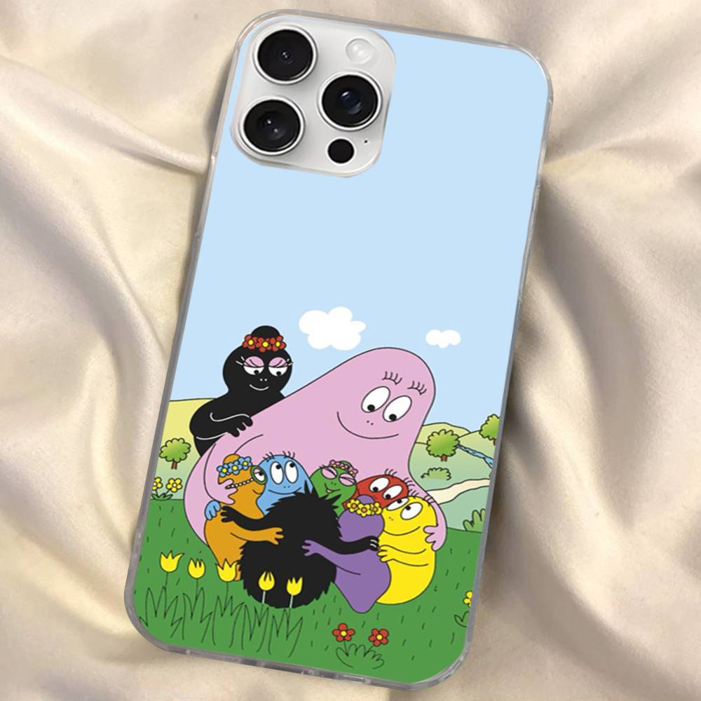 Cute Cartoon Barbapapa Silver Gradient Pleated Water Ripple Phone Case for IPhone 17 16 15 14 13 12 11 Pro Max