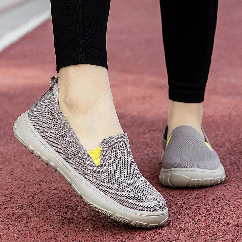 Fashion Women's Vulcanized Shoes Mesh Breathable Sneakers Slip on Flats Platform New Casual Shoes Ladies Anti-slip Walking Woven Shoes