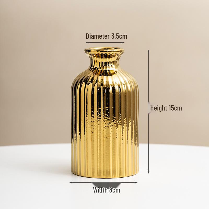 Jarrón de Cerámica Electrochapado en Oro - Estilo Nórdico para Decoración Moderna del Hogar