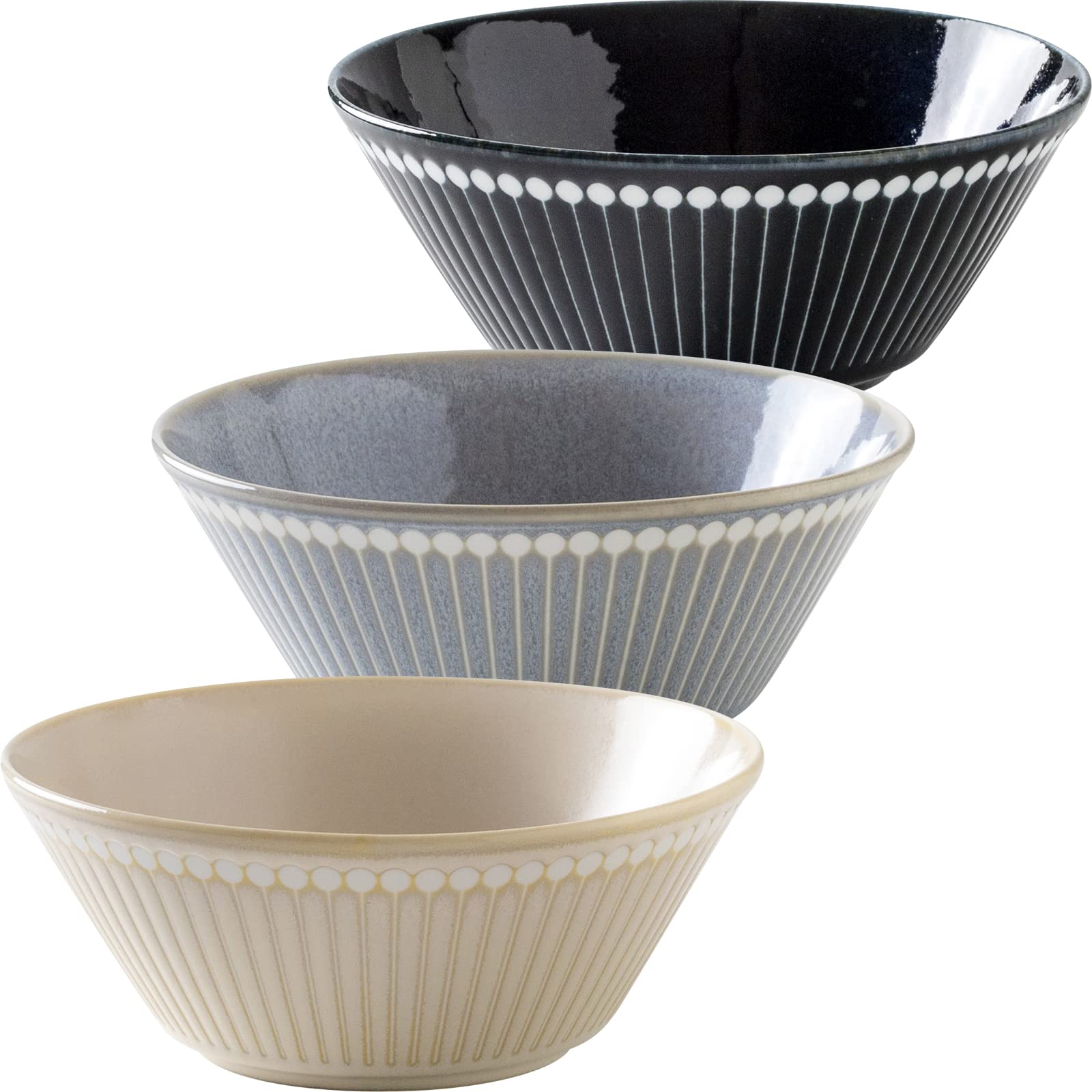 Керамика Минору, Изделия Мино, Миска Альби 160, Набор из 3 цветов (Серый, Темно-синий, Бежевый)