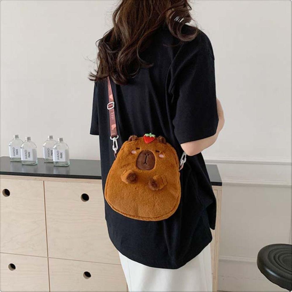 Animal Cartoon Capybara Plush Shoulder Bag Cartoon Capybara Handbag  Kids Birthday Gift