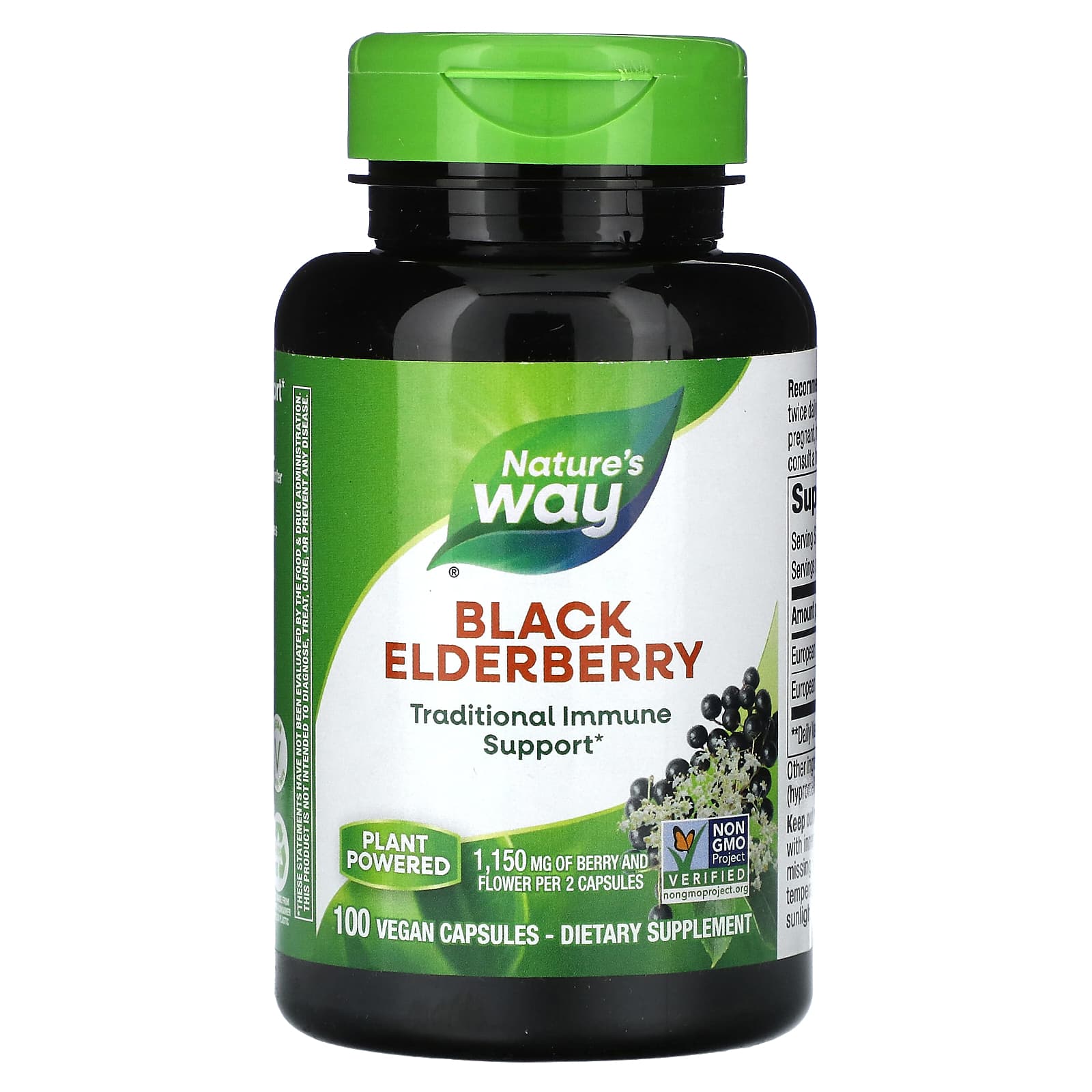

Nature s Way, Black Elderberry, 1,150 mg, 100 Veggie Capsules (575 mg per capsule)
