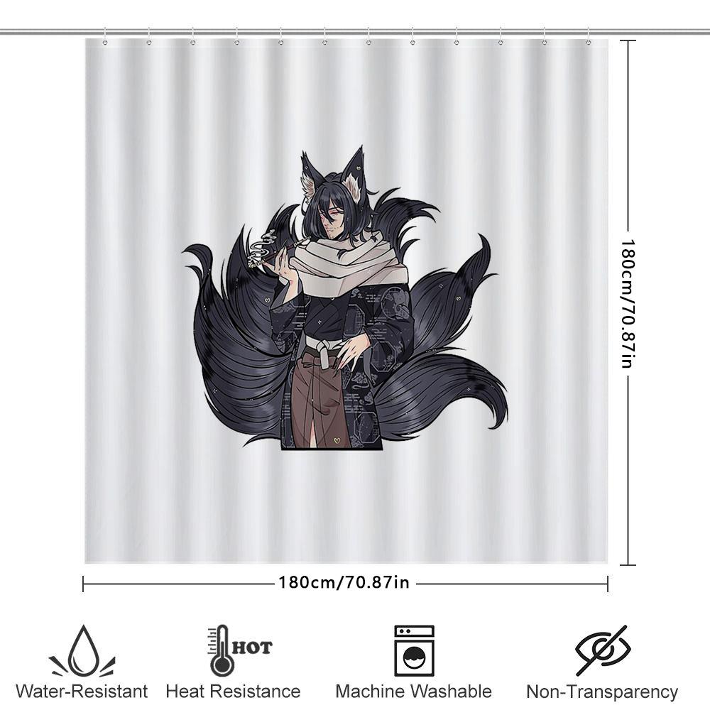 Fox Spirit Anime Shower Curtain Kitsune Japanese Yokai Mythic Fantasy Decor Bathroom Set