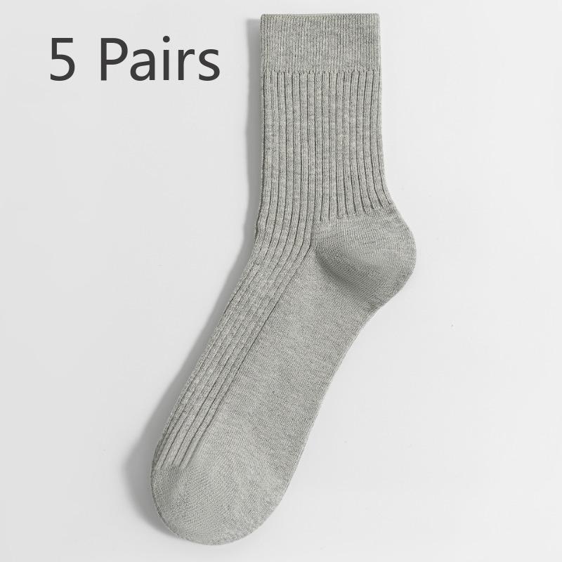 5 Pairs of Socks Men's Vertical Stripes Solid Colour Boneless Four Seasons Models of Cotton Sweat Anti-bacterial Business Anti-odour Socks