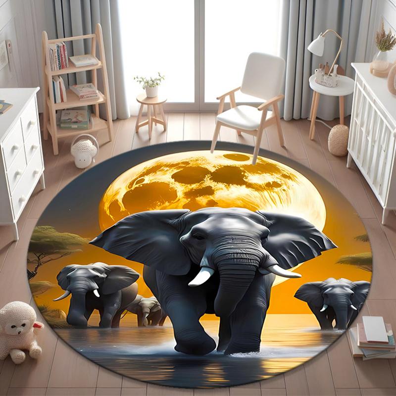 1Pc Elephant Circular Print Rug - Home Decoration Carpet For Living Room Bedroom Flooring Computer Chair Area Rug