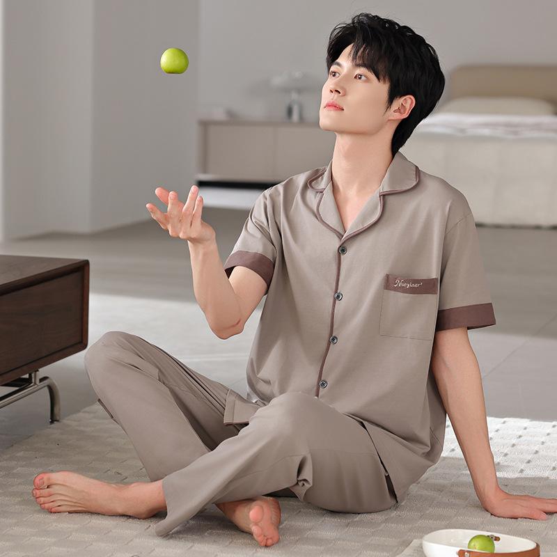 Pajamas Men's Summer Cotton Short Sleeve Trousers Men's Thin Summer Large Size Half Sleeve Men's Summer Loungewear Set