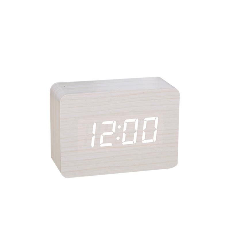Wood Clock Creative Electronic Clock Square Digital Clock Mini Small Alarm Clock Thermometer Bedside Clock