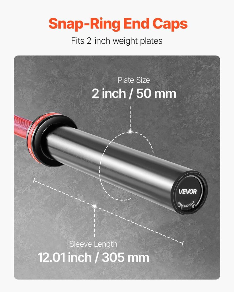 180cm Barbell Bar, Fit 2-Inch Weight Plates, Barbell Bar with Knurled Grip for Strength Training, Weightlifting, Squat, Deadlift, Bench Press, Curl,
