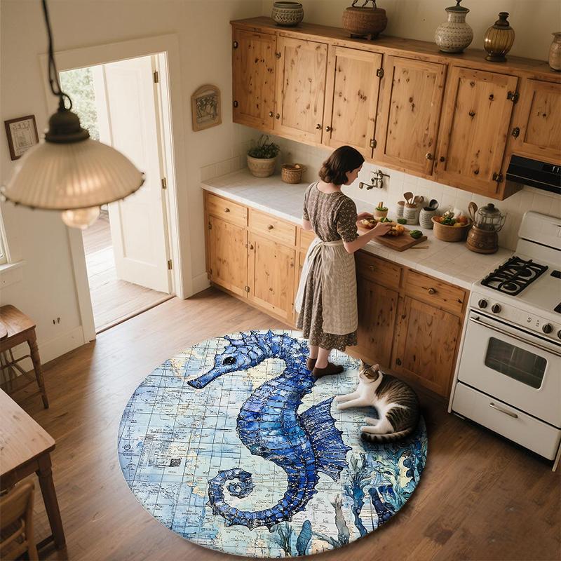 Zwierzęta Morskie,Okrągły Dywanik,Dywanik do Salonu Sypialni Sofy Pokoju Zabaw Dekoracja,Antypoślizgowa Mata Podłogowa