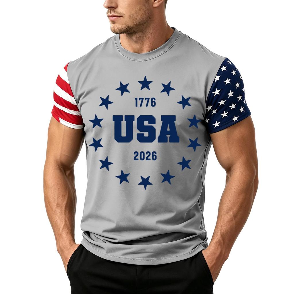 Men's Independence Day Flag Print Short Sleeve T-Shirt, Loose Casual Daily Summer Tops