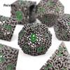 7 Pcs Black Green Metal Dice Maze Hollow Metal Polyhedral Dice Set Suitable for Role-Playing RPG  Board Game Card Game