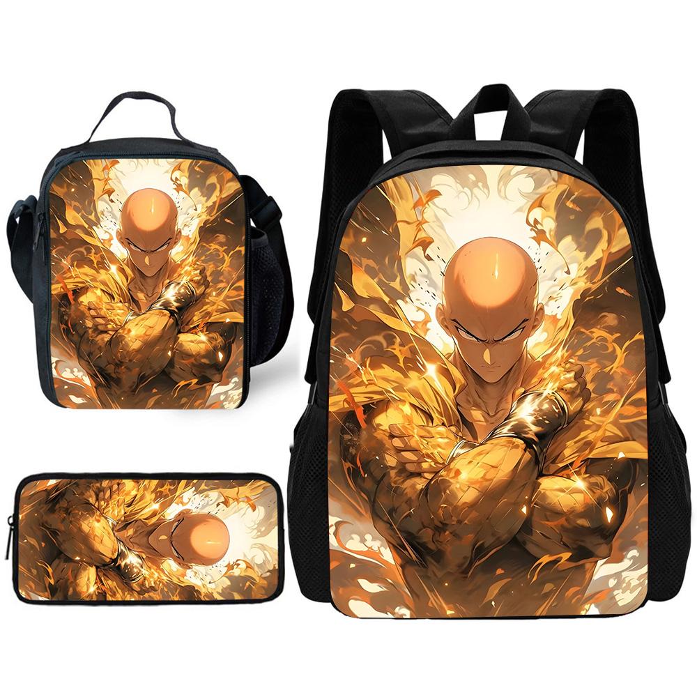 Kinder Anime One Punchs Man Schulrucksack mit Brotdosen ,Federmäppchen ,Schultaschen für Jungen Mädchen Bestes Geschenk