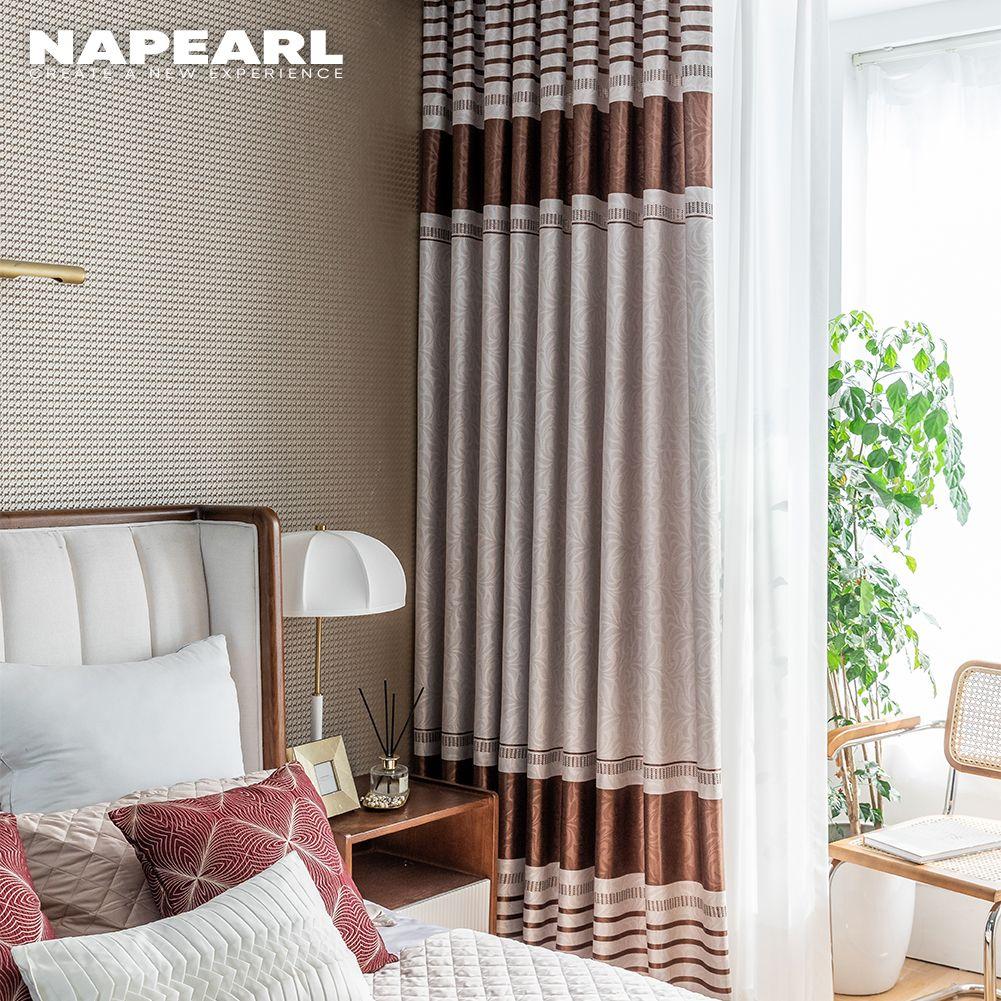 1PC NAPEARL 70% zasłona zaciemniająca w stylu europejskim Fashion Design brązowy pasek zasłona do sypialni na okno Home Decor-typ pierścienia